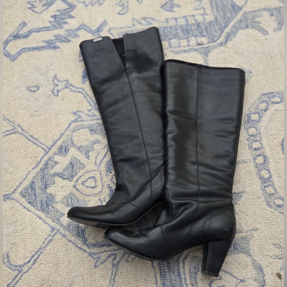 Early 2000s Firetrap Sexy Black Leather Knee-High Boots Sz 10US